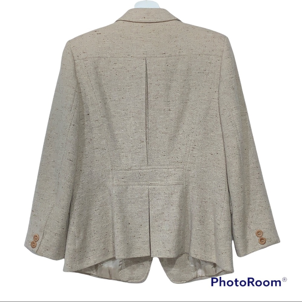 Escada Cashmere Old Money Wool Blazer Herringbone Tweed Oatmeal Ecru Tan Sz 36 - Picture 6 of 9